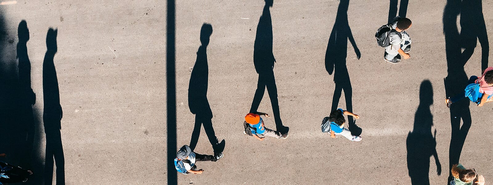 Birds eye view of several young people