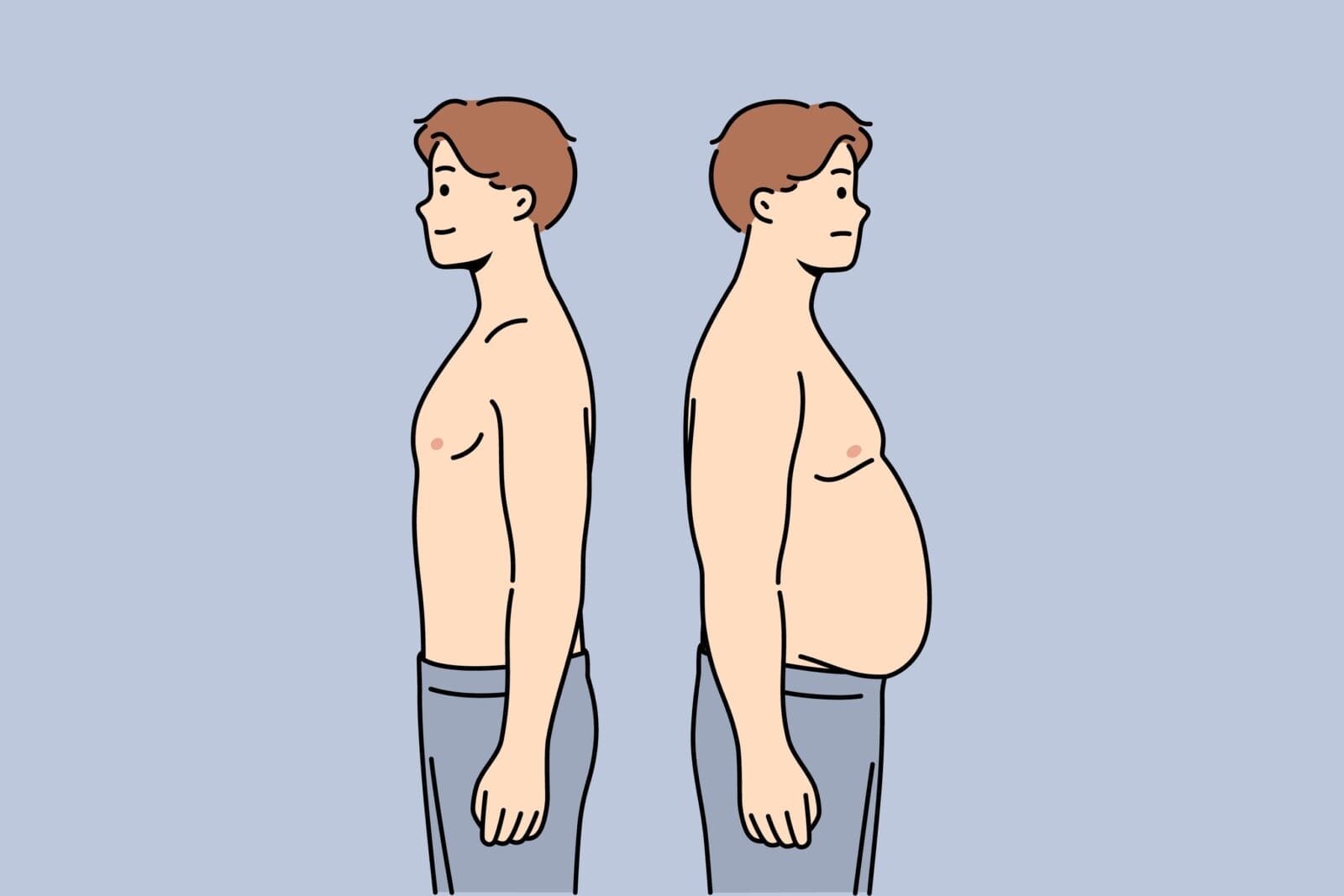 Thin And Fat Men Stand Side By Side Demonstrating Changes